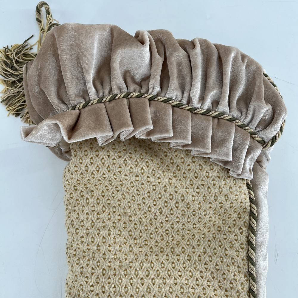 Victorian Luxury Christmas Stocking Fabric Brocade Rich Beige Velvet Tassels 23" - Picture 4 of 9